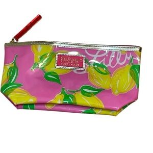 Lilly Pulitzer Pink and Yellow Lemon Cosmetic Pouch, Estée Lauder